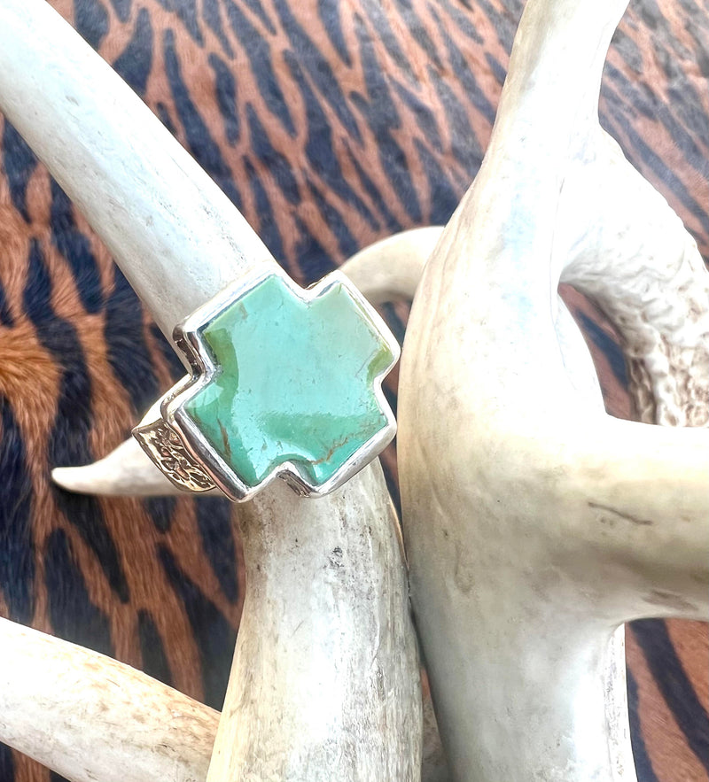 Authentic turquoise cross ring