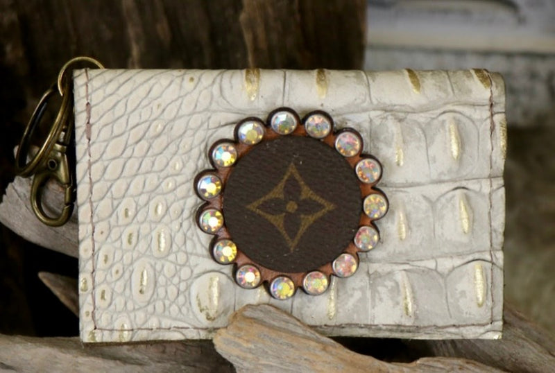 Cream/gold crocodile business card holder with LV logo