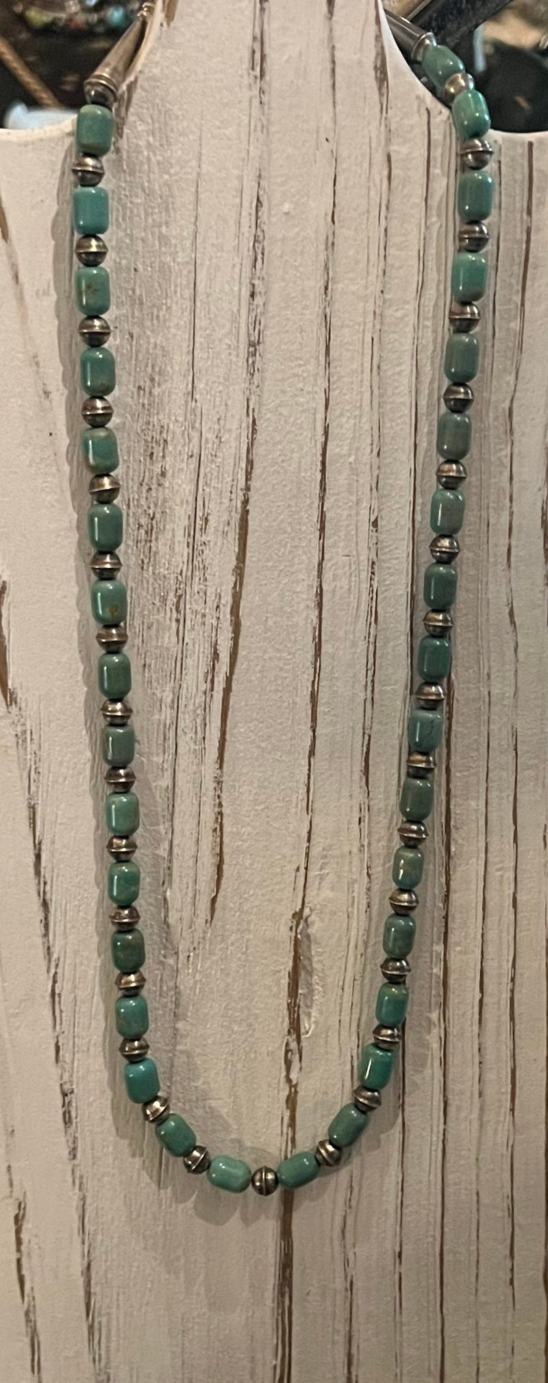 Sonoran gold turquoise and sterling silver Navajo pearl necklace