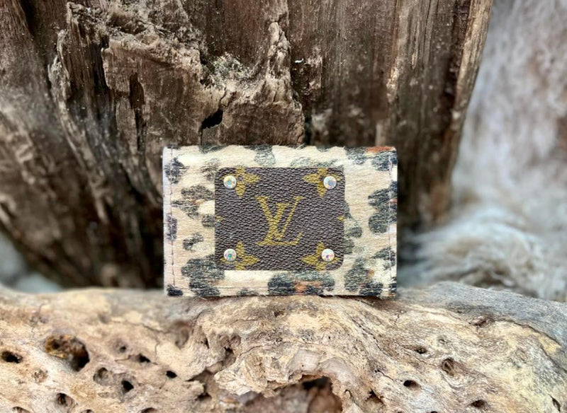 Cowhide credit card holder with LV logo