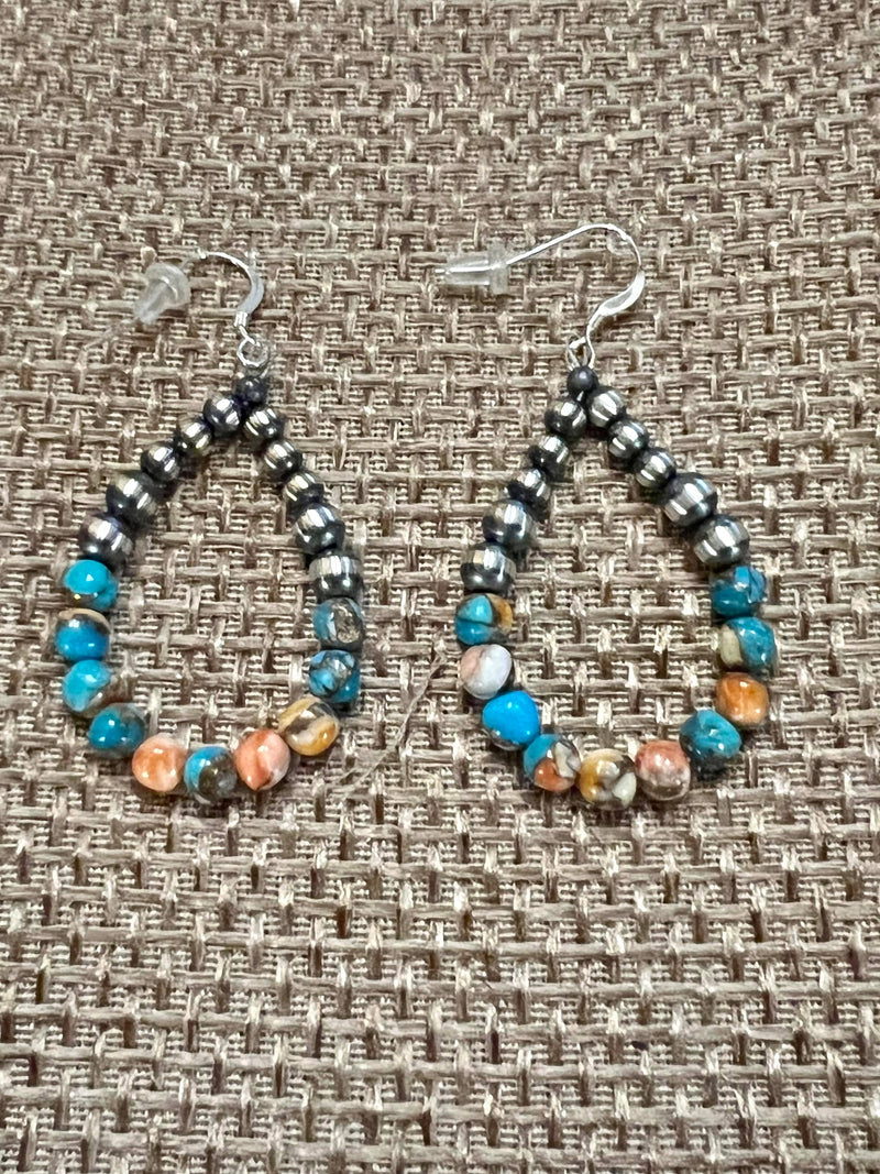 Sterling silver Navajo pearls with turquoise and spiny oyster earrings