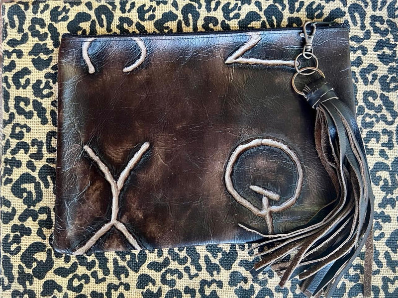 Branded leather make up bag