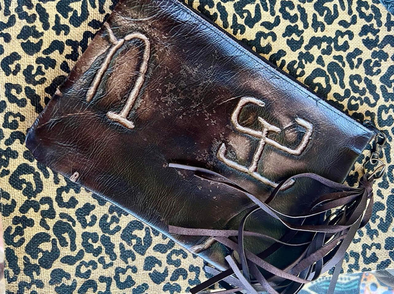 Branded genuine leather make up bag