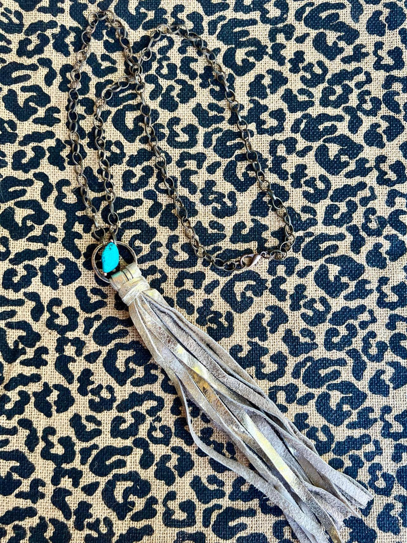 Tassel chain necklace with turquoise