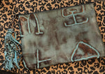 Branded turquoise leather make up bag