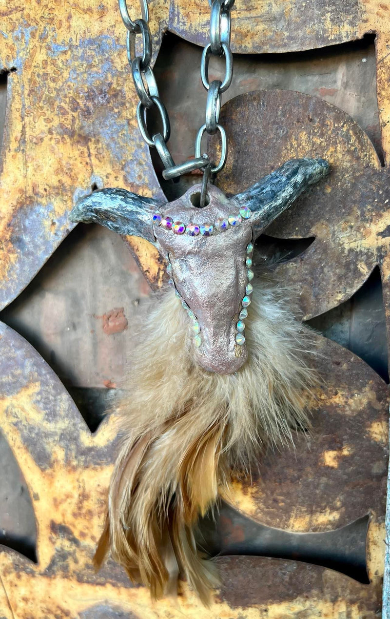 Steer and feather necklace